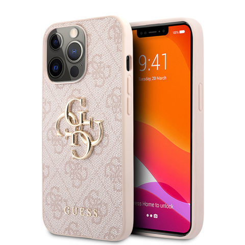 Huse telefoane - Husa de protectie Guess cu logo metalic PU 4G pentru iPhone 13 Pro, Roz