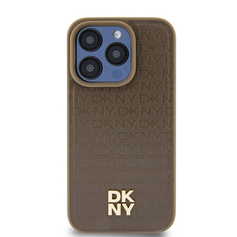 Husa iPhone 15 Pro - DKNY Leather Monogram Pattern Metal Logo MagSafe  - Brown [5]