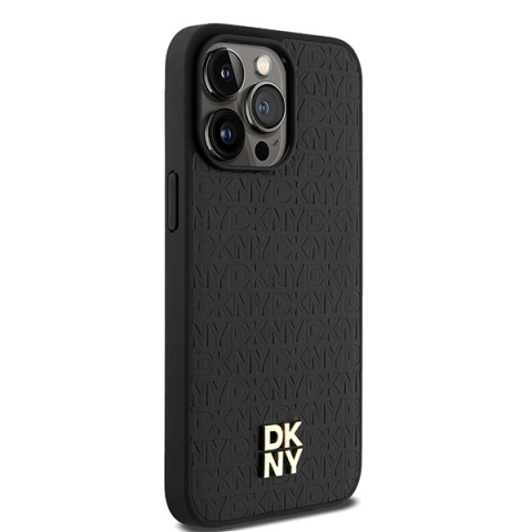 Husa iPhone 15 Pro Max - DKNY Leather Monogram Pattern Metal Logo MagSafe  - Black [2]
