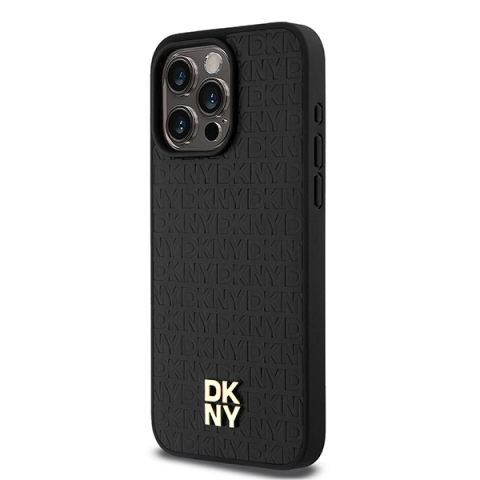 Husa iPhone 15 Pro Max - DKNY Leather Monogram Pattern Metal Logo MagSafe  - Black [4]