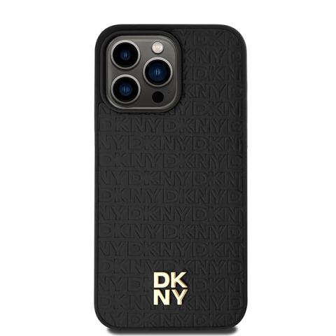 Husa iPhone 15 Pro Max - DKNY Leather Monogram Pattern Metal Logo MagSafe  - Black [3]