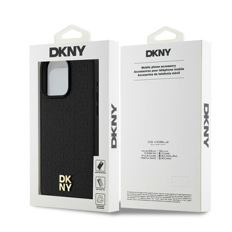 Husa iPhone 15 Pro Max - DKNY Leather Monogram Pattern Metal Logo MagSafe  - Black [7]