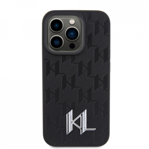 Huse & Folii Telefoane - Husa iPhone 15 Pro Max - Karl Lagerfeld Hardcase Leather Monogram - Hot Stamp Metal Logo