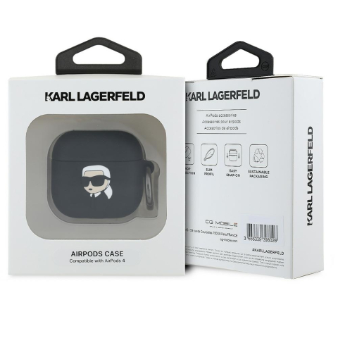 Husa pentru Apple AirPods 4 - Karl Lagerfeld Silicone Karl Head 3D (KLA4RUNIKK) - Black [6]