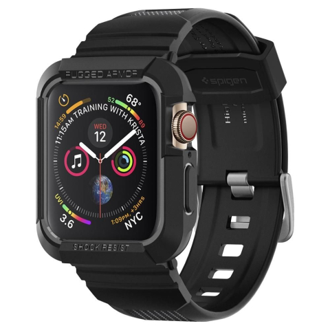 Huse SmartWatch - Husa pentru Apple Watch 4/5/6/7/8/9/SE/SE 2 (44/45mm) + Curea - Spigen Rugged Armor Pro - Black