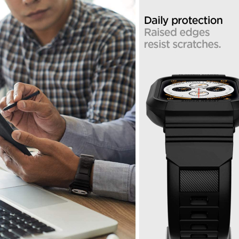 Husa pentru Apple Watch 4/5/6/7/8/9/SE/SE 2 (44/45mm) + Curea - Spigen Rugged Armor Pro - Black [5]