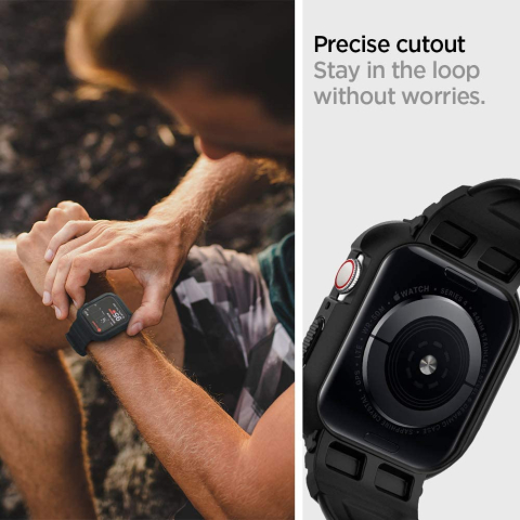 Husa pentru Apple Watch 4/5/6/7/8/9/SE/SE 2 (44/45mm) + Curea - Spigen Rugged Armor Pro - Black [4]