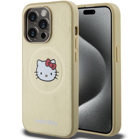 Huse telefoane - Husa pentru iPhone 14 Pro Max - Hello Kitty Hardcase Leather Kitty Head MagSafe  - Gold