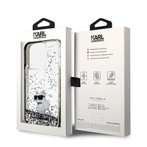 Husa pentru iPhone 14 Pro Max - Karl Lagerfeld Hardcase Liquid Glitter  - Transparent Choupette [7]