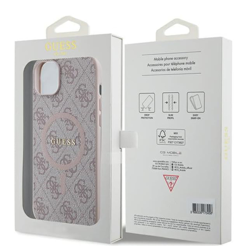 Husa pentru iPhone 15 - Guess 4G Collection Leather MagSafe  - Pink [6]