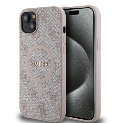 Huse telefoane - Husa pentru iPhone 15 - Guess 4G Collection Leather MagSafe  - Pink