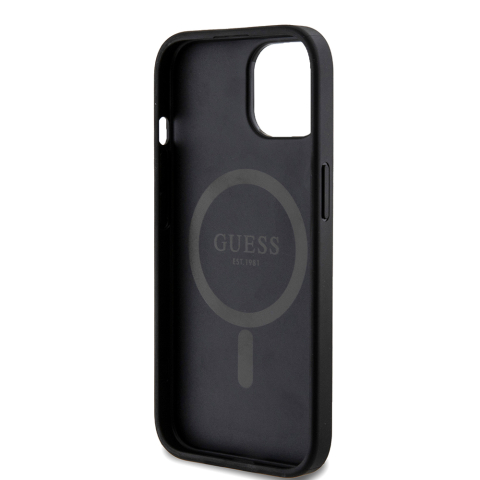 Husa pentru iPhone 15 - Guess 4G Ring Classic Logo MagSafe  - Black [5]
