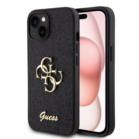 Huse telefoane - Husa pentru iPhone 15 - Guess Glitter Script Big 4G  - Black