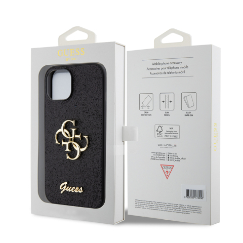 Husa pentru iPhone 15 - Guess Glitter Script Big 4G  - Black [6]