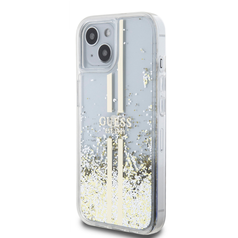 Husa pentru iPhone 15 - Guess Liquid Glitter Gold Stripes  - Transparent [3]