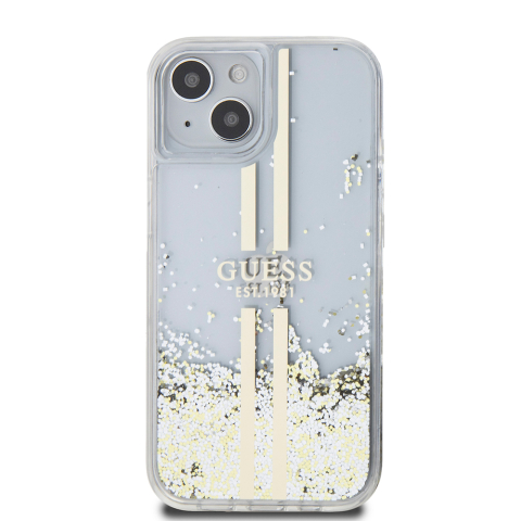 Husa pentru iPhone 15 - Guess Liquid Glitter Gold Stripes  - Transparent [1]