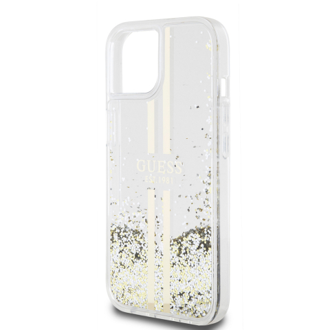 Husa pentru iPhone 15 - Guess Liquid Glitter Gold Stripes  - Transparent [4]