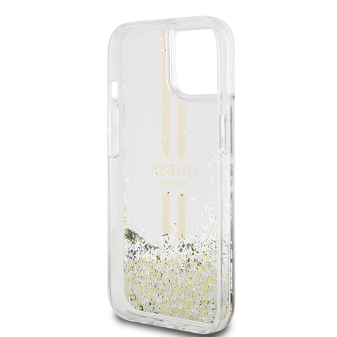 Husa pentru iPhone 15 - Guess Liquid Glitter Gold Stripes  - Transparent [5]
