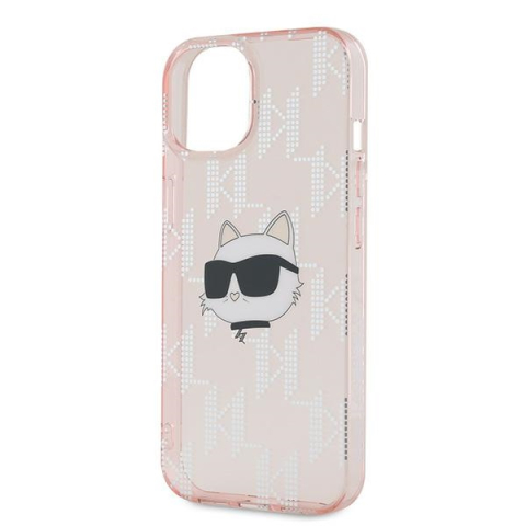 Husa pentru iPhone 15 - Karl Lagerfeld IML Luxury  - Pink Choupette Head&Monogram [1]