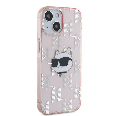 Husa pentru iPhone 15 - Karl Lagerfeld IML Luxury  - Pink Choupette Head&Monogram [6]