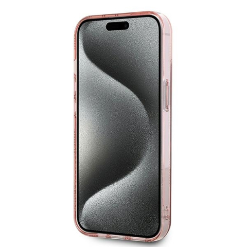 Husa pentru iPhone 15 - Karl Lagerfeld IML Luxury  - Pink Choupette Head&Monogram [5]