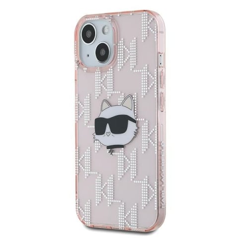 Husa pentru iPhone 15 - Karl Lagerfeld IML Luxury  - Pink Choupette Head&Monogram [4]