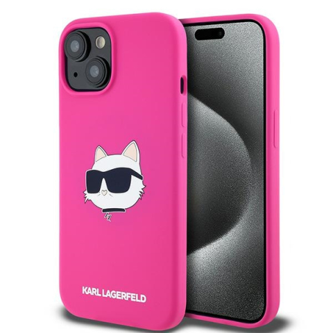 Huse & Folii Telefoane - Husa pentru iPhone 15 Plus - Karl Lagerfeld Silicone MagSafe  - Fuschia Choupette Head