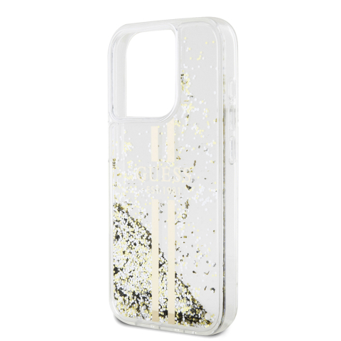 Husa pentru iPhone 15 Pro - Guess Liquid Glitter Gold Stripes  - Transparent [4]