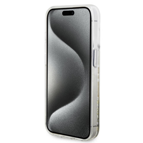 Husa pentru iPhone 15 Pro - Guess Liquid Glitter Gold Stripes  - Transparent [2]