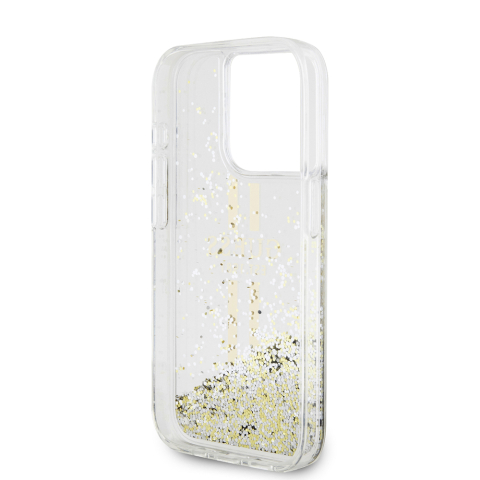 Husa pentru iPhone 15 Pro - Guess Liquid Glitter Gold Stripes  - Transparent [5]