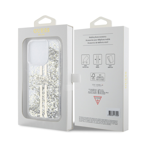 Husa pentru iPhone 15 Pro - Guess Liquid Glitter Gold Stripes  - Transparent [6]