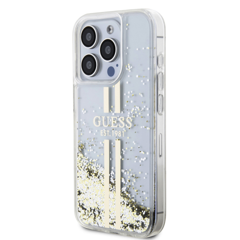 Husa pentru iPhone 15 Pro - Guess Liquid Glitter Gold Stripes  - Transparent [3]