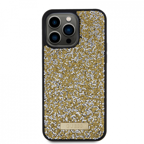 Husa pentru iPhone 15 Pro - Guess Rhinestone Metal Logo - Gold [1]