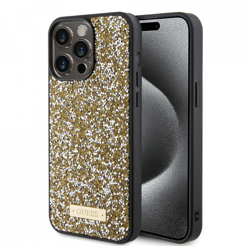 Huse & Folii Telefoane - Husa pentru iPhone 15 Pro - Guess Rhinestone Metal Logo - Gold