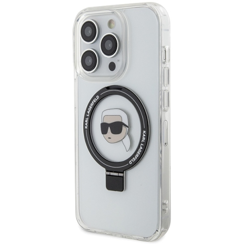 Husa pentru iPhone 15 Pro - Karl Lagerfeld Hardcase Ring Stand MagSafe  - White Karl Head [4]