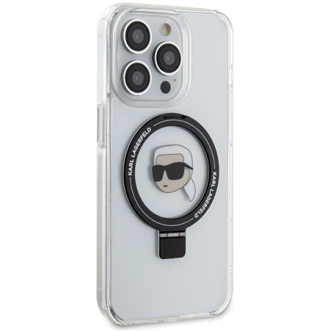 Husa pentru iPhone 15 Pro - Karl Lagerfeld Hardcase Ring Stand MagSafe  - White Karl Head [5]