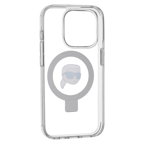 Husa pentru iPhone 15 Pro - Karl Lagerfeld Hardcase Ring Stand MagSafe  - White Karl Head [2]