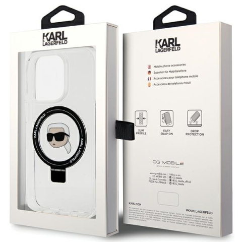 Husa pentru iPhone 15 Pro - Karl Lagerfeld Hardcase Ring Stand MagSafe  - White Karl Head [6]