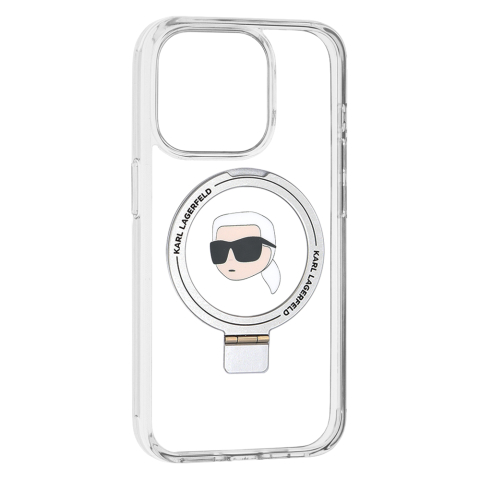 Husa pentru iPhone 15 Pro - Karl Lagerfeld Hardcase Ring Stand MagSafe  - White Karl Head [1]