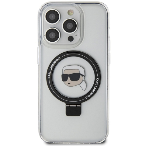 Husa pentru iPhone 15 Pro - Karl Lagerfeld Hardcase Ring Stand MagSafe  - White Karl Head [3]
