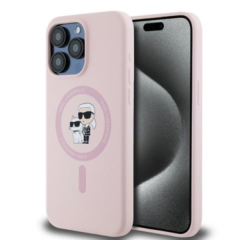 Huse & Folii Telefoane - Husa pentru iPhone 15 Pro - Karl Lagerfeld Silicone MagSafe  - Pink Karl&Choupette