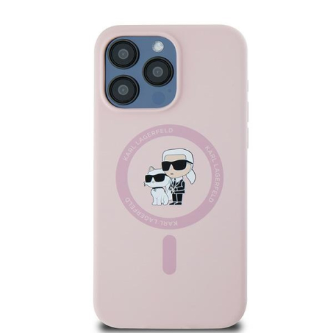Husa pentru iPhone 15 Pro - Karl Lagerfeld Silicone MagSafe  - Pink Karl&Choupette [2]