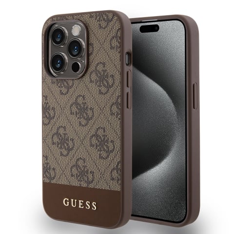 Huse telefoane - Husa pentru iPhone 15 Pro Max - Guess Hardcase 4G Stripe Collection  - Brown