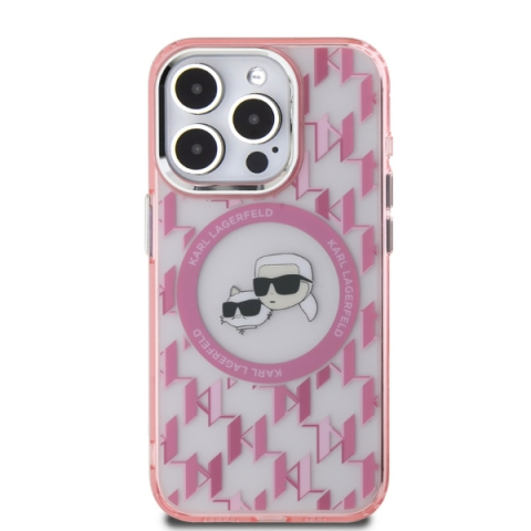 Husa pentru iPhone 15 Pro Max - Karl Lagerfeld IML MagSafe  - Pink Monogram Karl&Choupette Head [2]