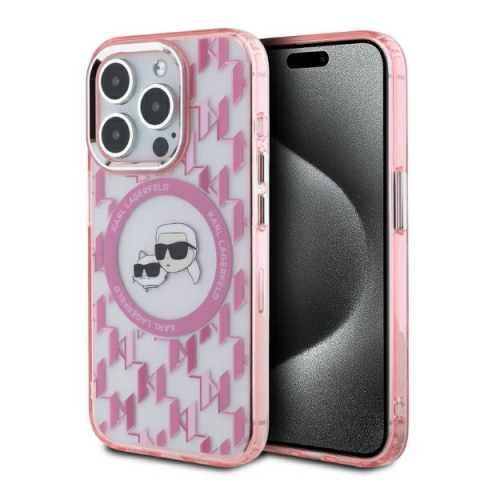Huse telefoane - Husa pentru iPhone 15 Pro Max - Karl Lagerfeld IML MagSafe  - Pink Monogram Karl&Choupette Head
