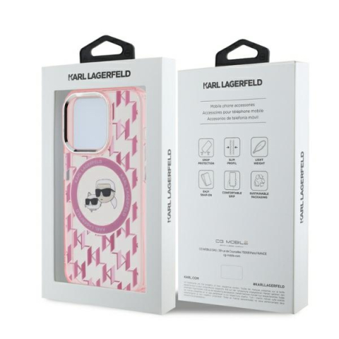 Husa pentru iPhone 15 Pro Max - Karl Lagerfeld IML MagSafe  - Pink Monogram Karl&Choupette Head [4]