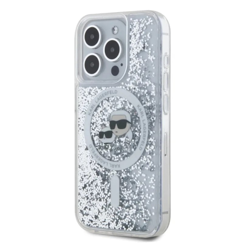 Husa pentru iPhone 15 Pro Max - Karl Lagerfeld Liquid Glitter MagSafe  - Transparent Karl&Choupette Head [2]