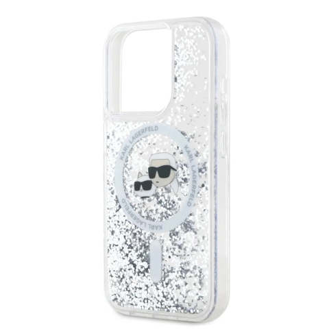 Husa pentru iPhone 15 Pro Max - Karl Lagerfeld Liquid Glitter MagSafe  - Transparent Karl&Choupette Head [1]