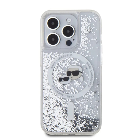 Husa pentru iPhone 15 Pro Max - Karl Lagerfeld Liquid Glitter MagSafe  - Transparent Karl&Choupette Head [3]