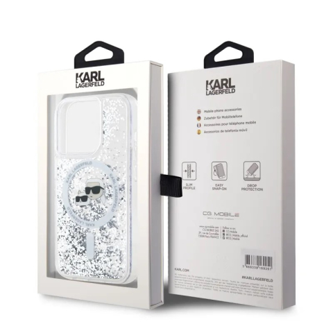 Husa pentru iPhone 15 Pro Max - Karl Lagerfeld Liquid Glitter MagSafe  - Transparent Karl&Choupette Head [5]